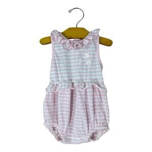 Vintage Buster Brown Baby Romper 18 Mo Pink Stripe Ruffle Flowers MADE IN USA